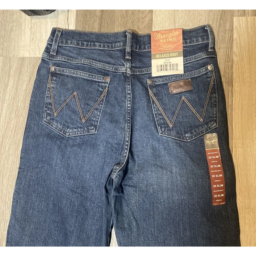 Wrangler Retro Men's Slim Relaxed Bootcut Blue Denim Stretch Jeans - Size 20